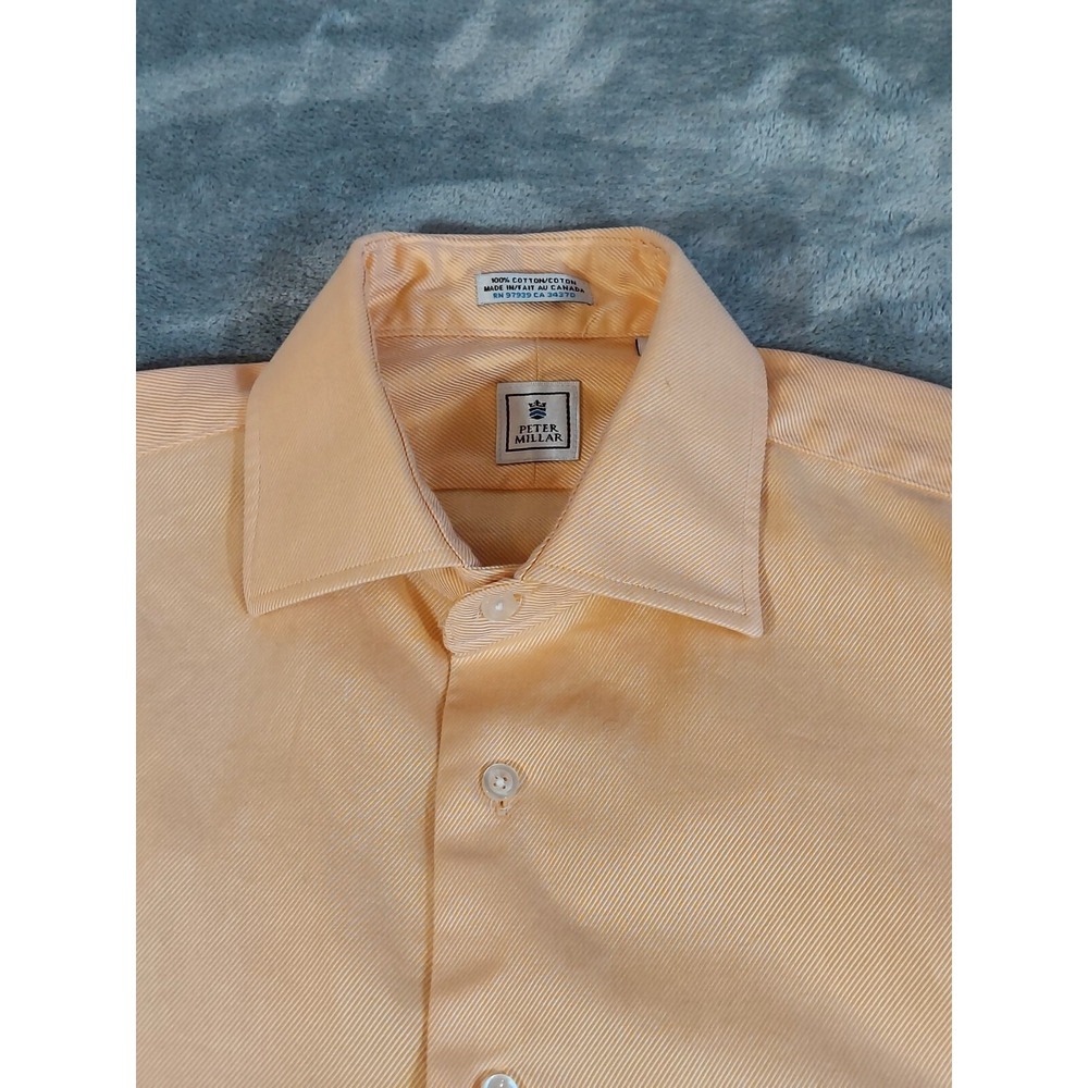 Peter Millar Mens Large 16R Orange Striped Button Up Shirt Vintage Made Canada